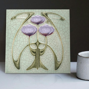 Art Nouveau 1890s Trio of Peonies Gibbons Tile