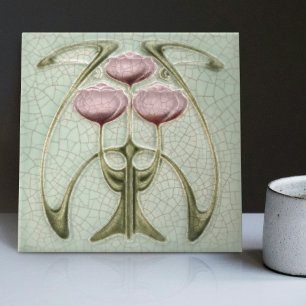 Art Nouveau 1890s Trio of Peonies Gibbons Tile