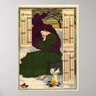 Art Nouveau 1896 Calendar by Louis Rhead Poster