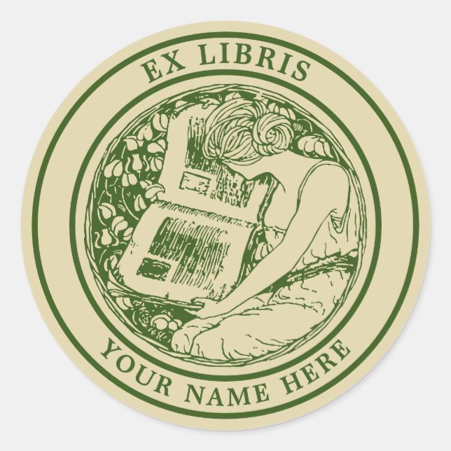 Art Nouveau 1903 Woman & Book Ex Libris Template Classic Round Sticker (Front)