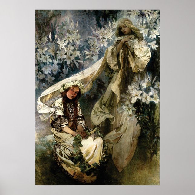 Art Nouveau 1905 Madonna of the Lilies by Mucha Poster (Front)