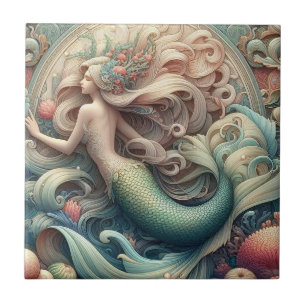 Art Nouveau 3D Effect Mermaid Pastel Ceramic Tiles