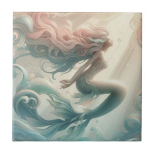 Art Nouveau 3D Effect Mermaid Pastel Ceramic Tiles