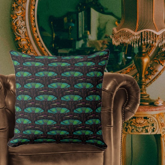 Art nouveau abstract decoration brown green cushion (Creator Uploaded)