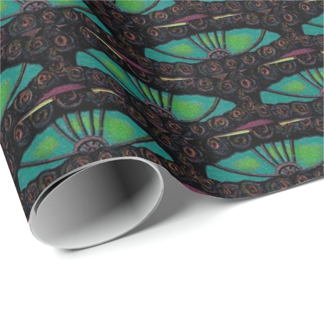 Art nouveau abstract decoration brown green wrapping paper (Roll Corner)