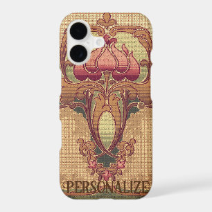 Art nouveau abstract flower burgundy red green