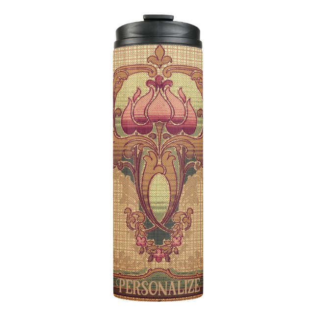 Art nouveau abstract flower burgundy red green thermal tumbler (Front)