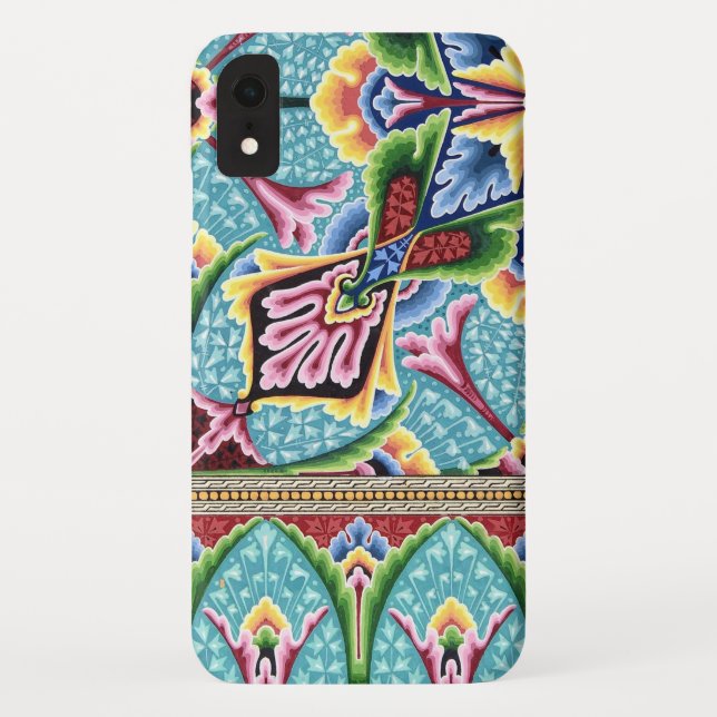 Art nouveau abstract pattern pink blue textile art Case-Mate iPhone case (Back)