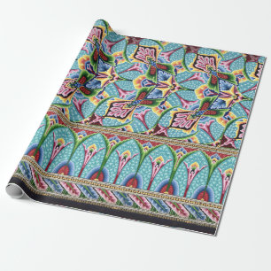 Art nouveau abstract pattern textile art blue pink wrapping paper