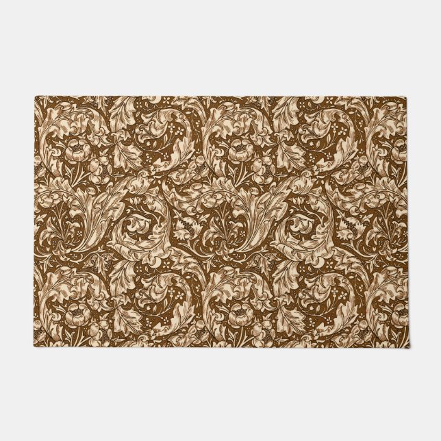 Art Nouveau Acanthus Leaves and Flowers, Brown  Doormat (Front)