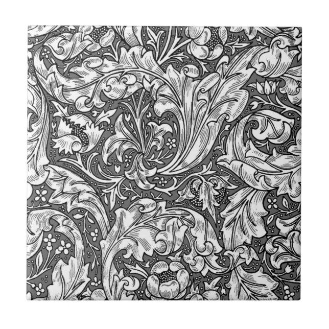 Art Nouveau Acanthus Leaves and Flowers, Grey Tile (Front)