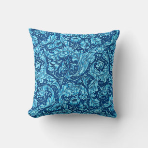 Art Nouveau Acanthus Leaves and Flowers, Sky Blue Cushion