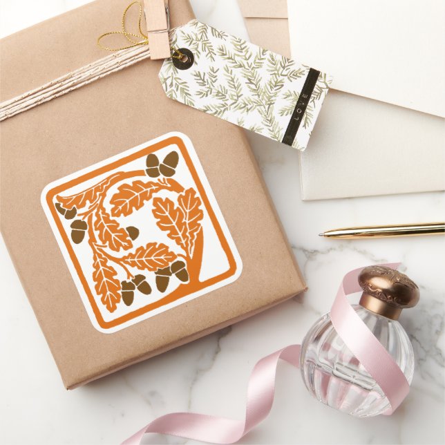 Art Nouveau Acorns and Oak Leaves Square Sticker (Gifting)