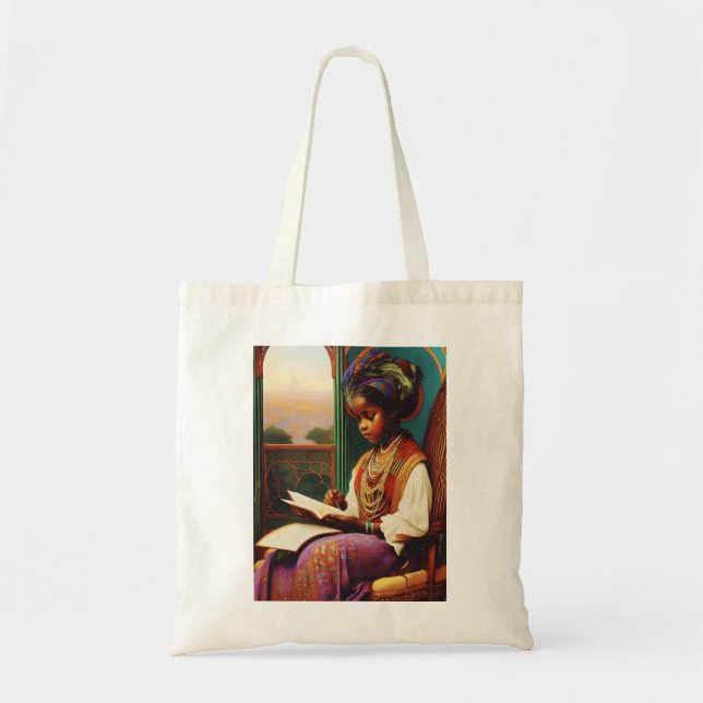 Art Nouveau African American Girl reading Tote Bag (Front)