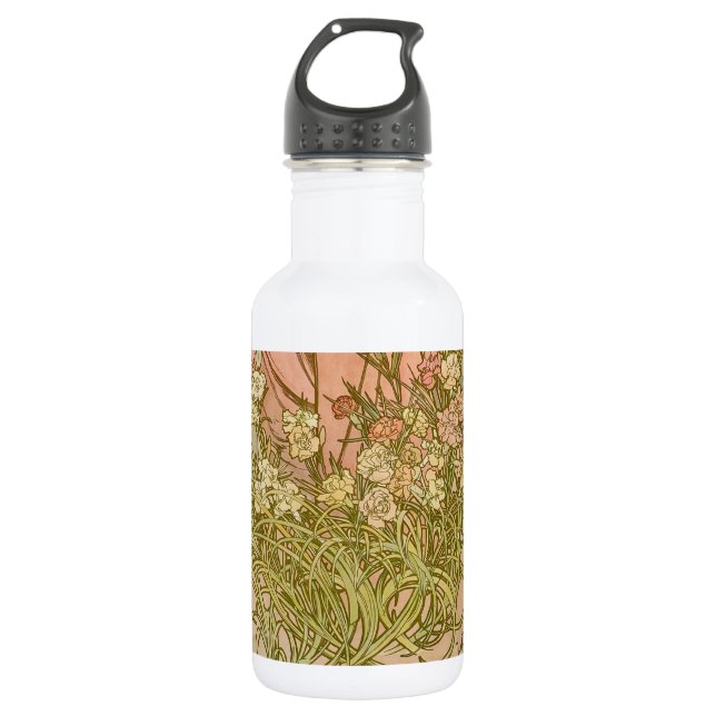 Art Nouveau Alfonse Mucha Floral carnation flowers 532 Ml Water Bottle (Front)
