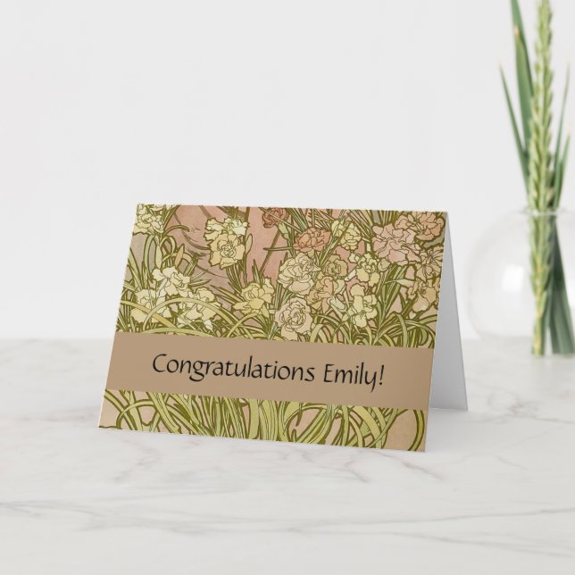 Art Nouveau Alfonse Mucha Floral carnation flowers Card (Front)