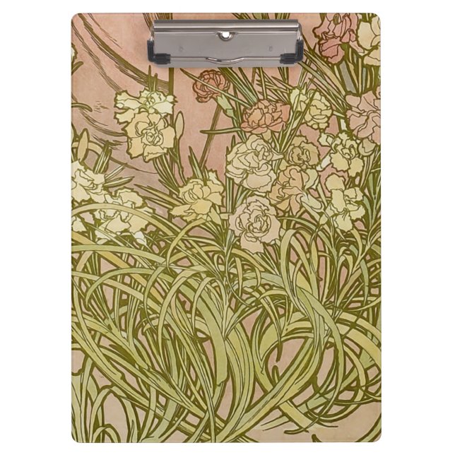 Art Nouveau Alfonse Mucha Floral carnation flowers Clipboard (Front)