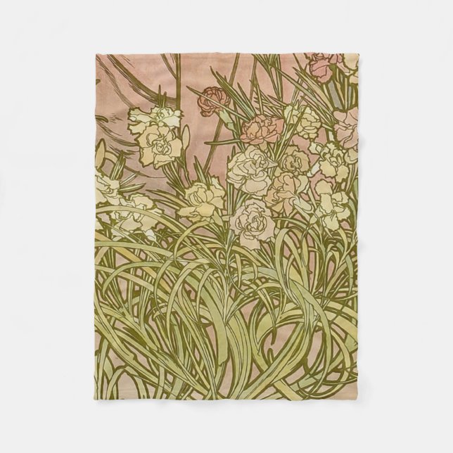 Art Nouveau Alfonse Mucha Floral carnation flowers Fleece Blanket (Front)