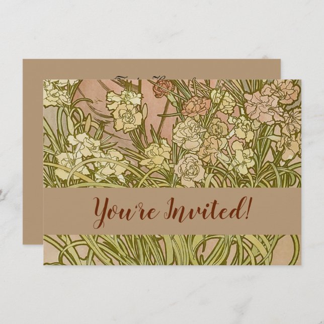 Art Nouveau Alfonse Mucha Floral carnation flowers Invitation (Front/Back)