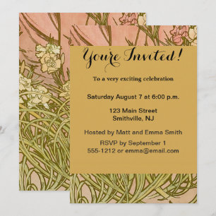 Art Nouveau Alfonse Mucha Floral carnation flowers Invitation