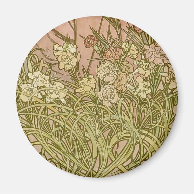Art Nouveau Alfonse Mucha Floral carnation flowers Magnet (Front)