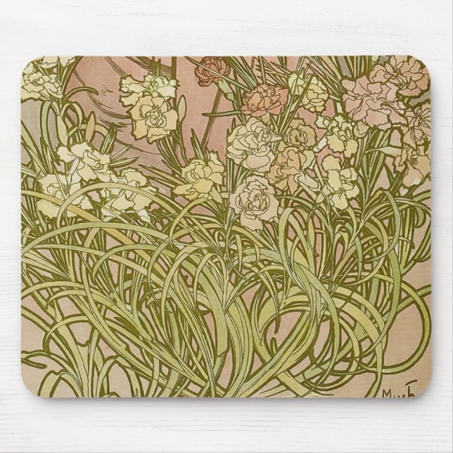 Art Nouveau Alfonse Mucha Floral carnation flowers Mouse Pad (Front)