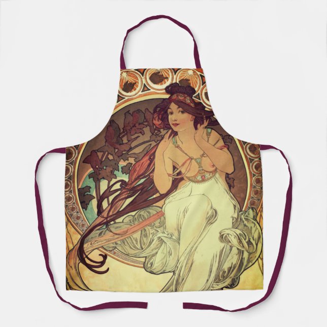 Art nouveau Alphonse Mucha elegant vintage woman  Apron (Front)