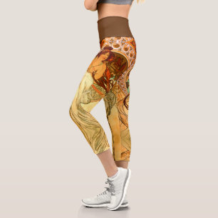 Art nouveau Alphonse Mucha elegant vintage woman Capri Leggings