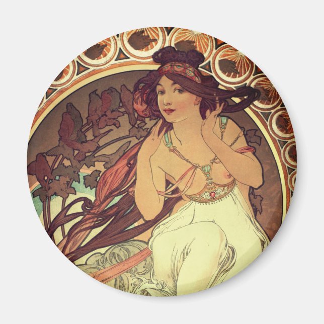 Art nouveau Alphonse Mucha elegant vintage woman Magnet (Front)