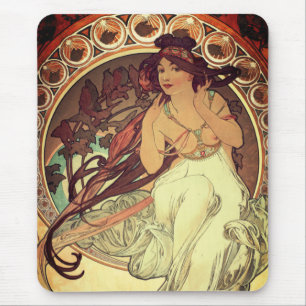 Art nouveau Alphonse Mucha elegant vintage woman Mouse Pad