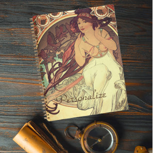 Art nouveau Alphonse Mucha elegant vintage woman Notebook