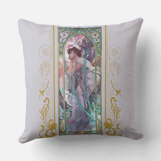 Art Nouveau Alphonse Mucha Evening Contemplation  Cushion (Back)