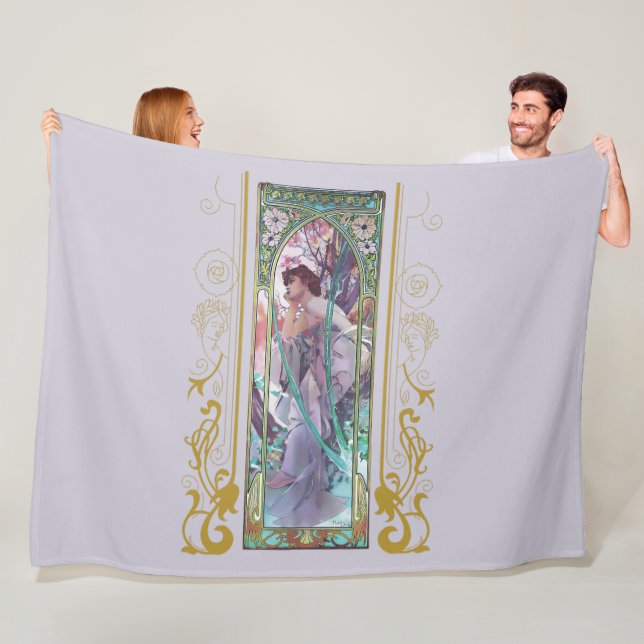 Art Nouveau Alphonse Mucha Evening Contemplation  Fleece Blanket (In Situ)