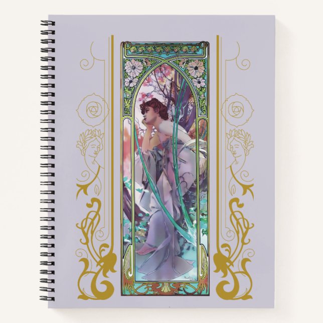 Art Nouveau Alphonse Mucha Evening Contemplation Notebook (Front)