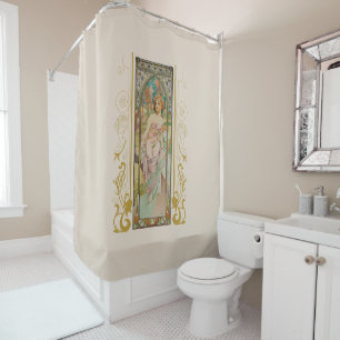 Art Nouveau Alphonse Mucha Evening Contemplation  Shower Curtain