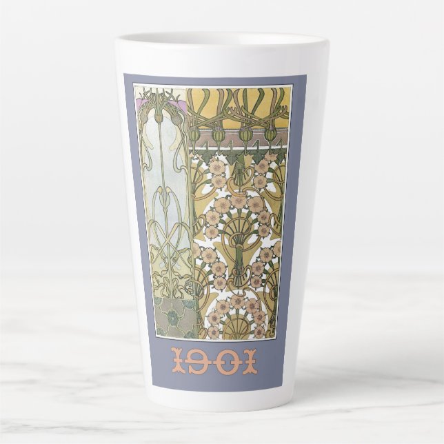 Art nouveau alphonse mucha floral art 1901 purple  latte mug (Front)