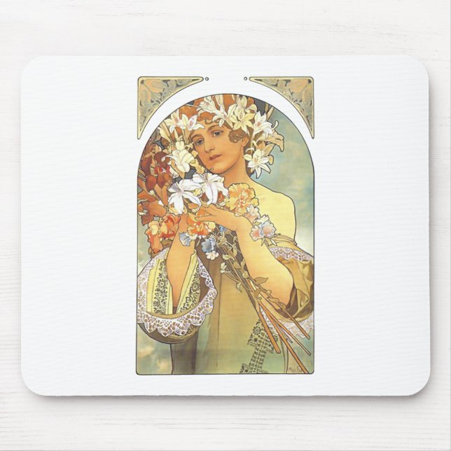 Art Nouveau - Alphonse Mucha "Flower" Mouse Pad (Front)