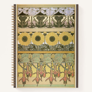 Art nouveau alphonse mucha fuschia sunflower flora notebook