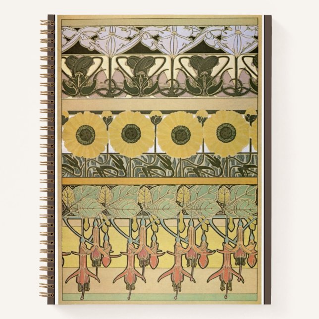 Art nouveau alphonse mucha fuschia sunflower flora notebook (Front)