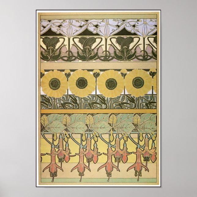 Art nouveau alphonse mucha fuschia sunflower flora poster (Front)