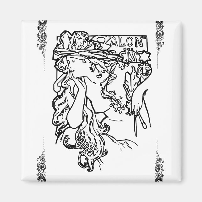 Art nouveau Alphonse Mucha magnet (Front)