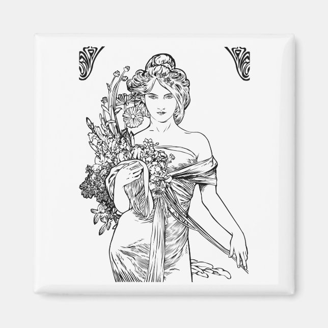 Art nouveau Alphonse Mucha magnet (Front)