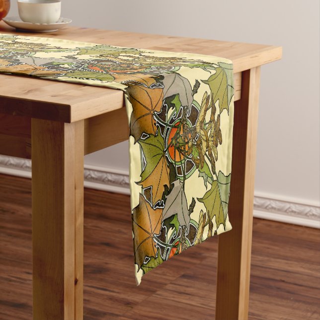 Art Nouveau Alphonse Mucha Maple Leaves Pattern Short Table Runner (In Situ)
