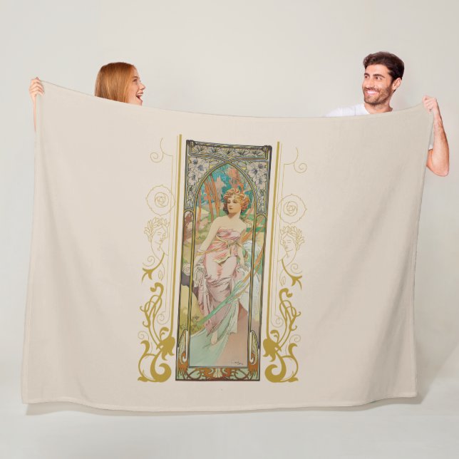 Art Nouveau Alphonse Mucha - Morning Awakening  Fleece Blanket (In Situ)