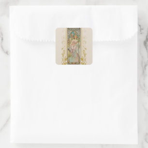 Art Nouveau Alphonse Mucha - Morning Awakening Square Sticker