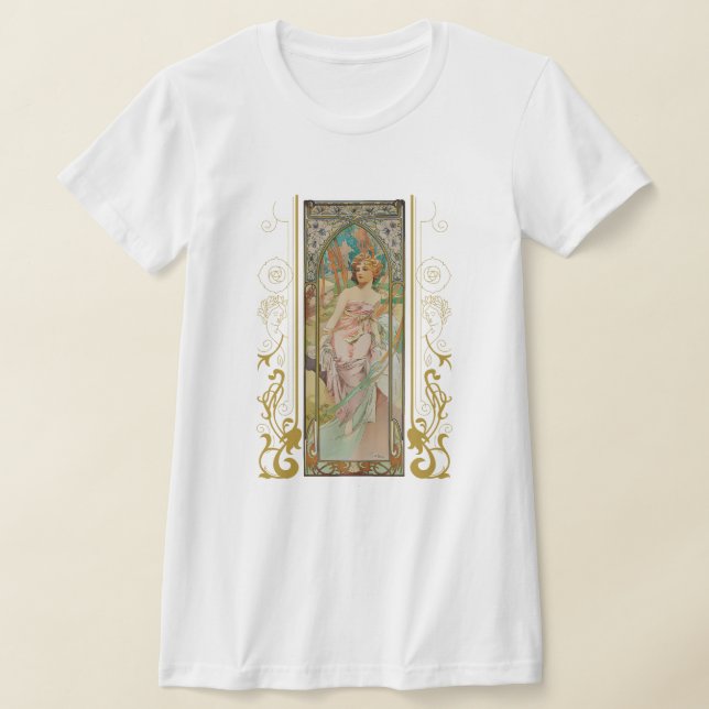 Art Nouveau Alphonse Mucha - Morning Awakening  T-Shirt (Laydown)
