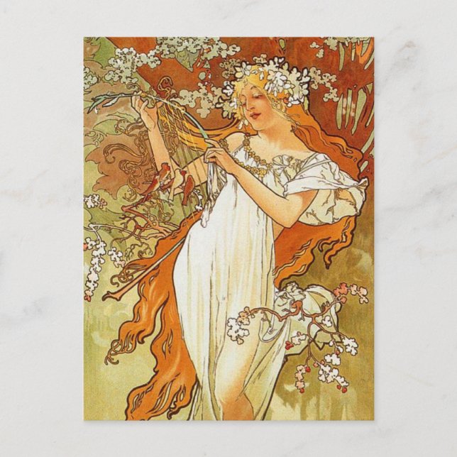 Art Nouveau Alphonse Mucha Spring Post Card (Front)