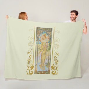 Art Nouveau Alphonse Mucha -The Brightness of Day Fleece Blanket