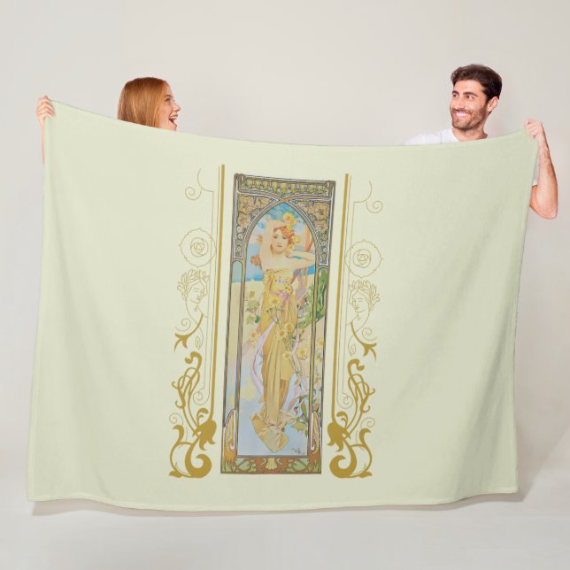 Art Nouveau Alphonse Mucha -The Brightness of Day  Fleece Blanket (In Situ)