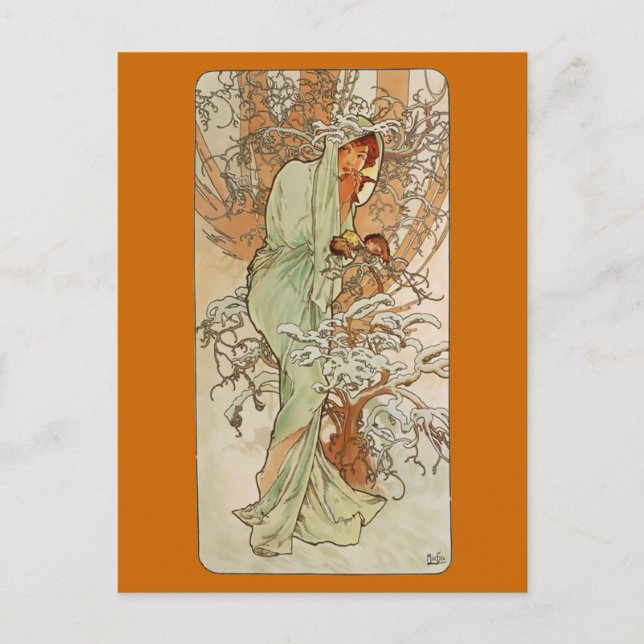 Art Nouveau - Alphonse Mucha - Winter Postcard (Front)